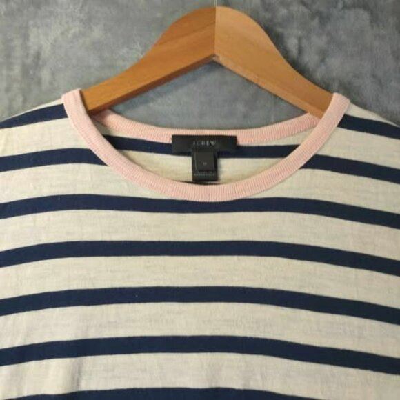 J.Crew Navy Stripe Tee with Pink Trim Size‎ M 100% Cotton comfy cute pink trim - Picture 6 of 10